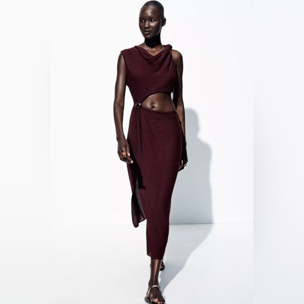 Zara Burgundy Cut Out Midi Dress